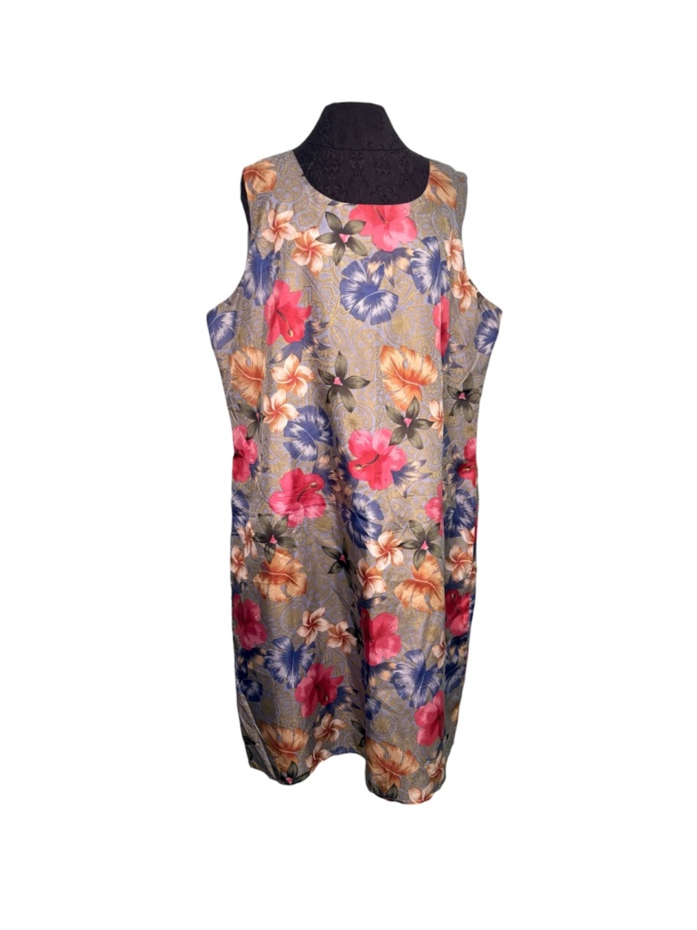 Vintage Stunt Women Plus Size 1X Tropical Flower 100% Silk Dress